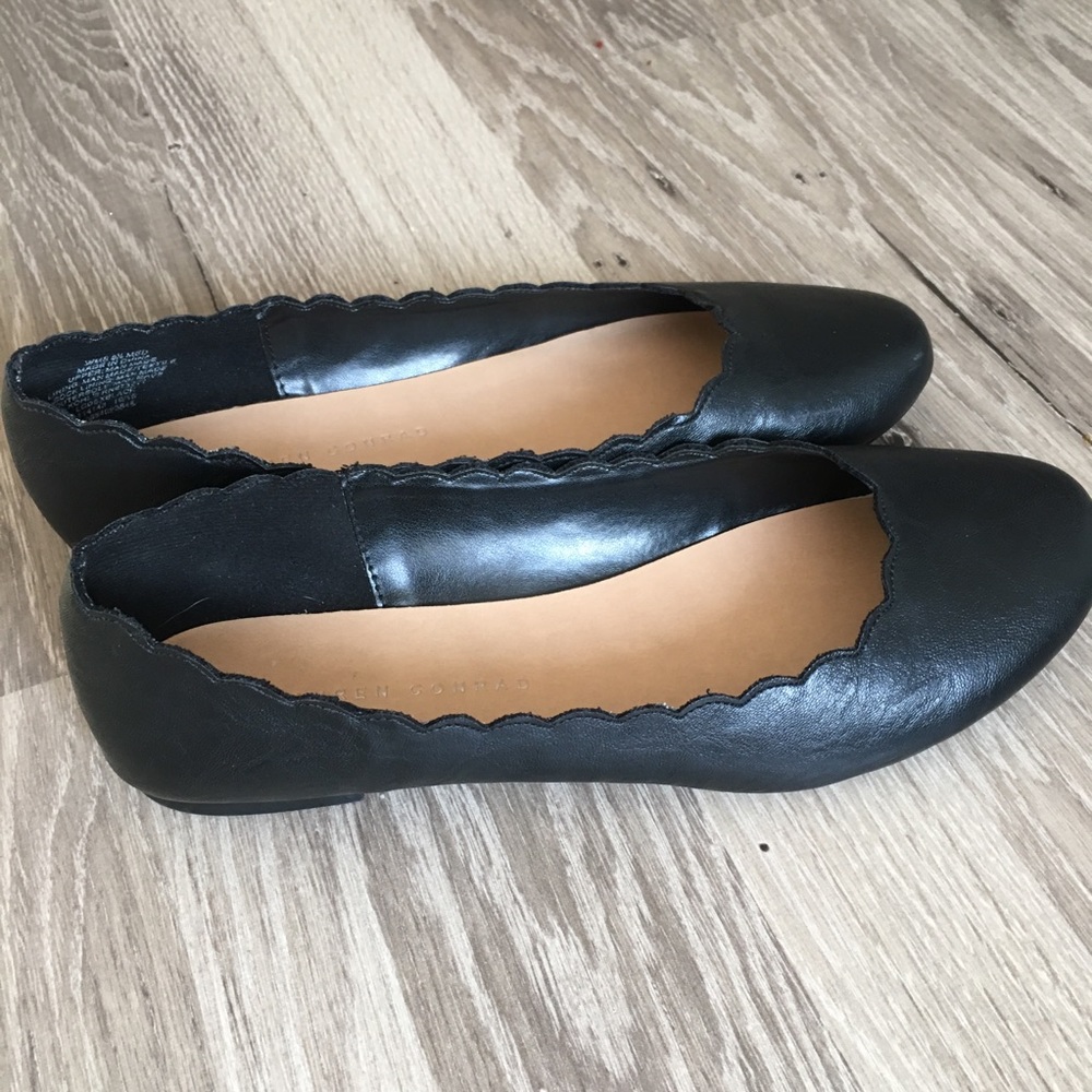 Scalloped Black Flats